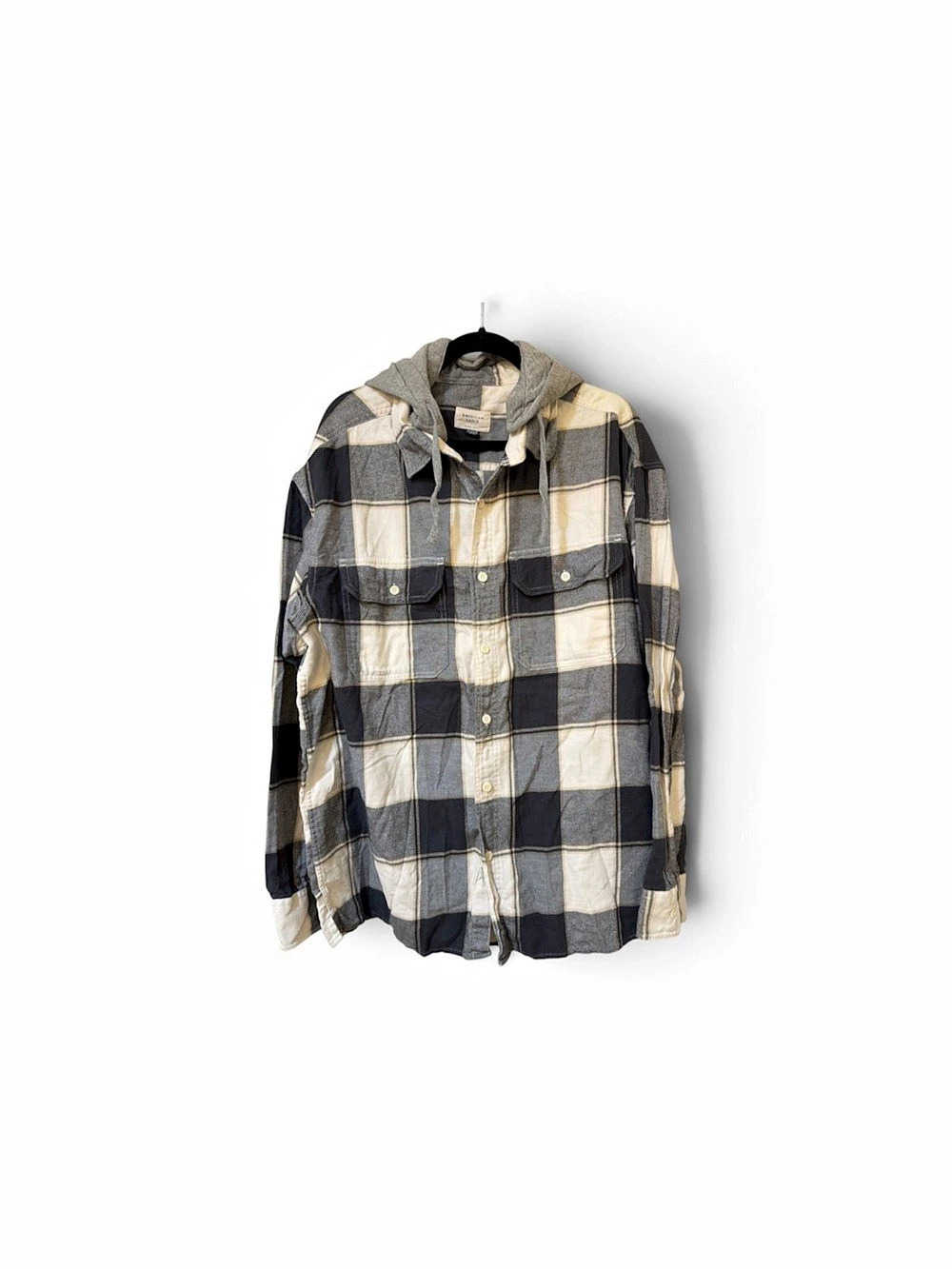 American Eagle Hooded Flannel Shirt Men's Plaid Hooded Shirt Size X Large